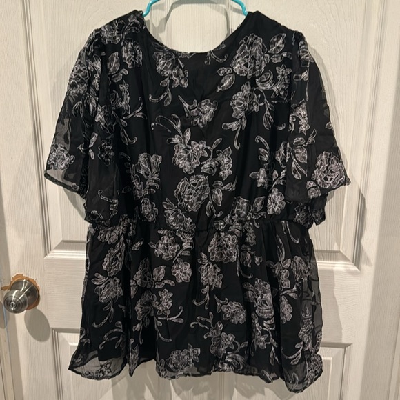 TORRID Peplum Velvet Burnout Surplice Short Sleeve Top Size 3/22-24 - Picture 6 of 7